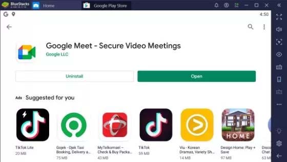 klik Open untuk membuka layanan Google Meet